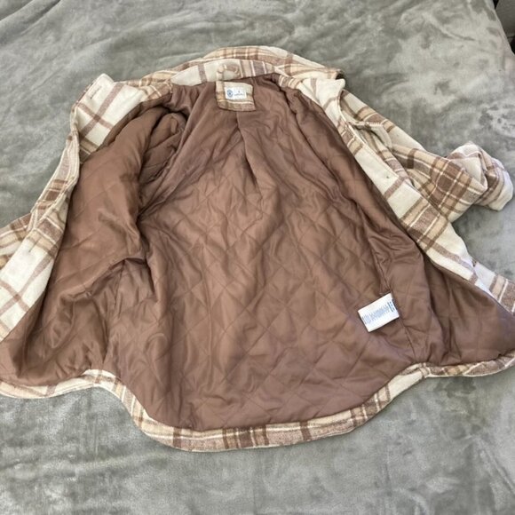Hurley Cream & Brown Plaid Flannel Shacket Jacket Fall Neutral Pocket Size Small - Picture 4 of 12